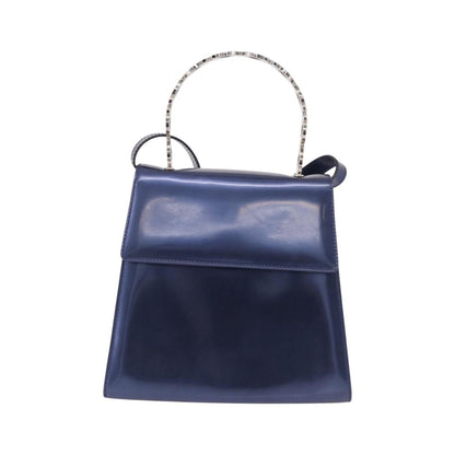 Salvatore Ferragamo Gancini Envelope Top Handle Leather, Navy, Patent Leather, Handbag