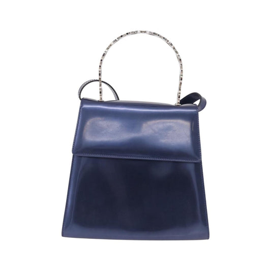 Salvatore Ferragamo Gancini Envelope Top Handle Leather, Navy, Patent Leather, Handbag