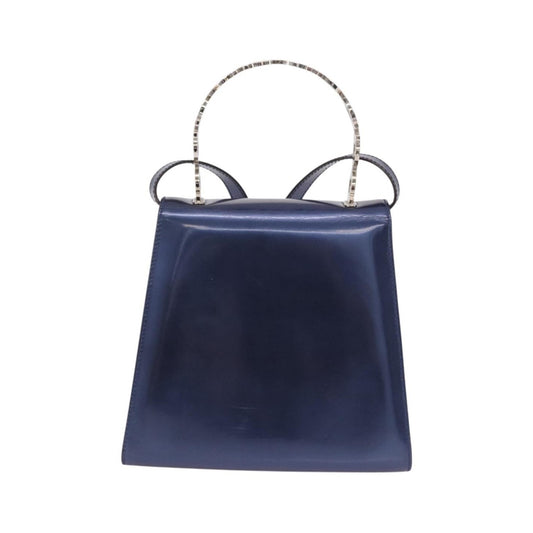 Salvatore Ferragamo Gancini Envelope Top Handle Leather, Navy, Patent Leather, Handbag