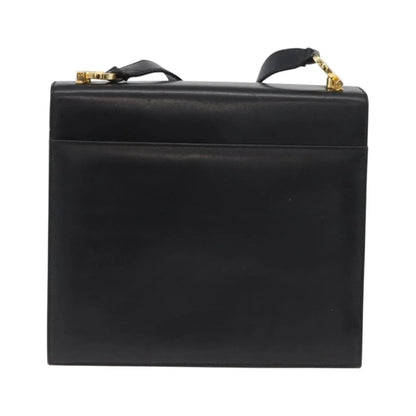 Salvatore Ferragamo Gancini Flap Leather, Black, Leather, Shoulder Bag