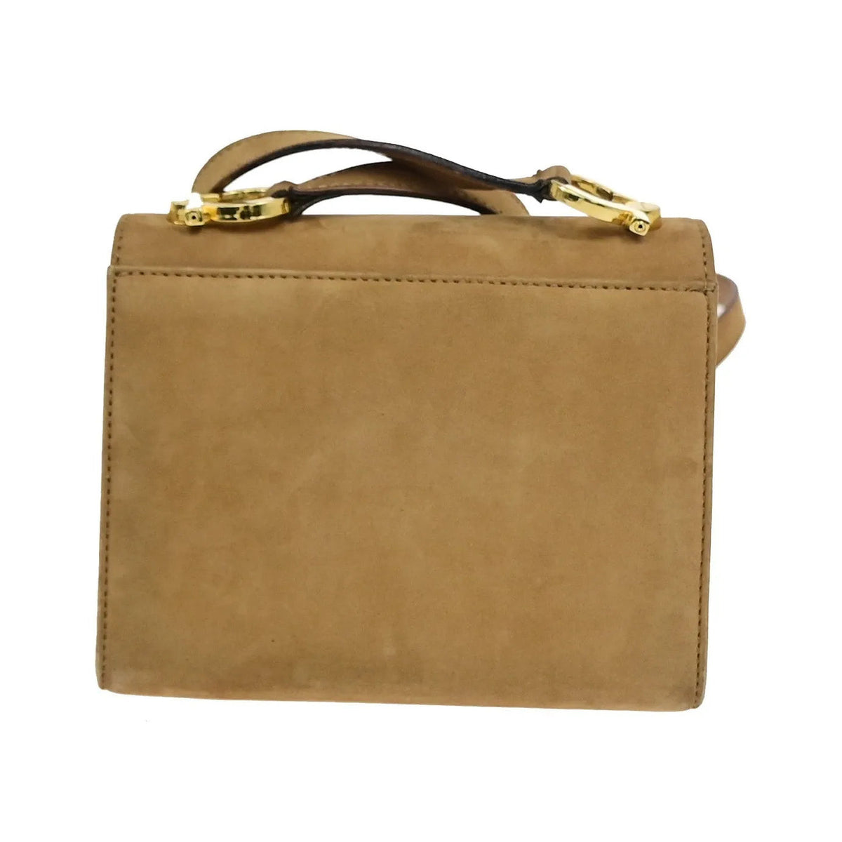 Salvatore Ferragamo Gancini Flap Suede, Beige, Suede, Shoulder Bag