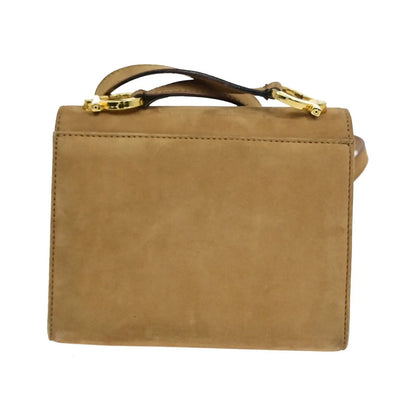 Salvatore Ferragamo Gancini Flap Suede, Beige, Suede, Shoulder Bag