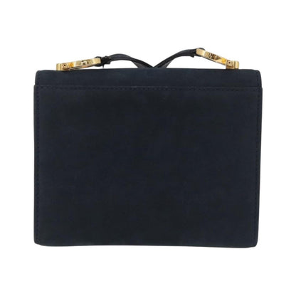 Salvatore Ferragamo Gancini Flap Suede, Navy, Suede, Shoulder Bag