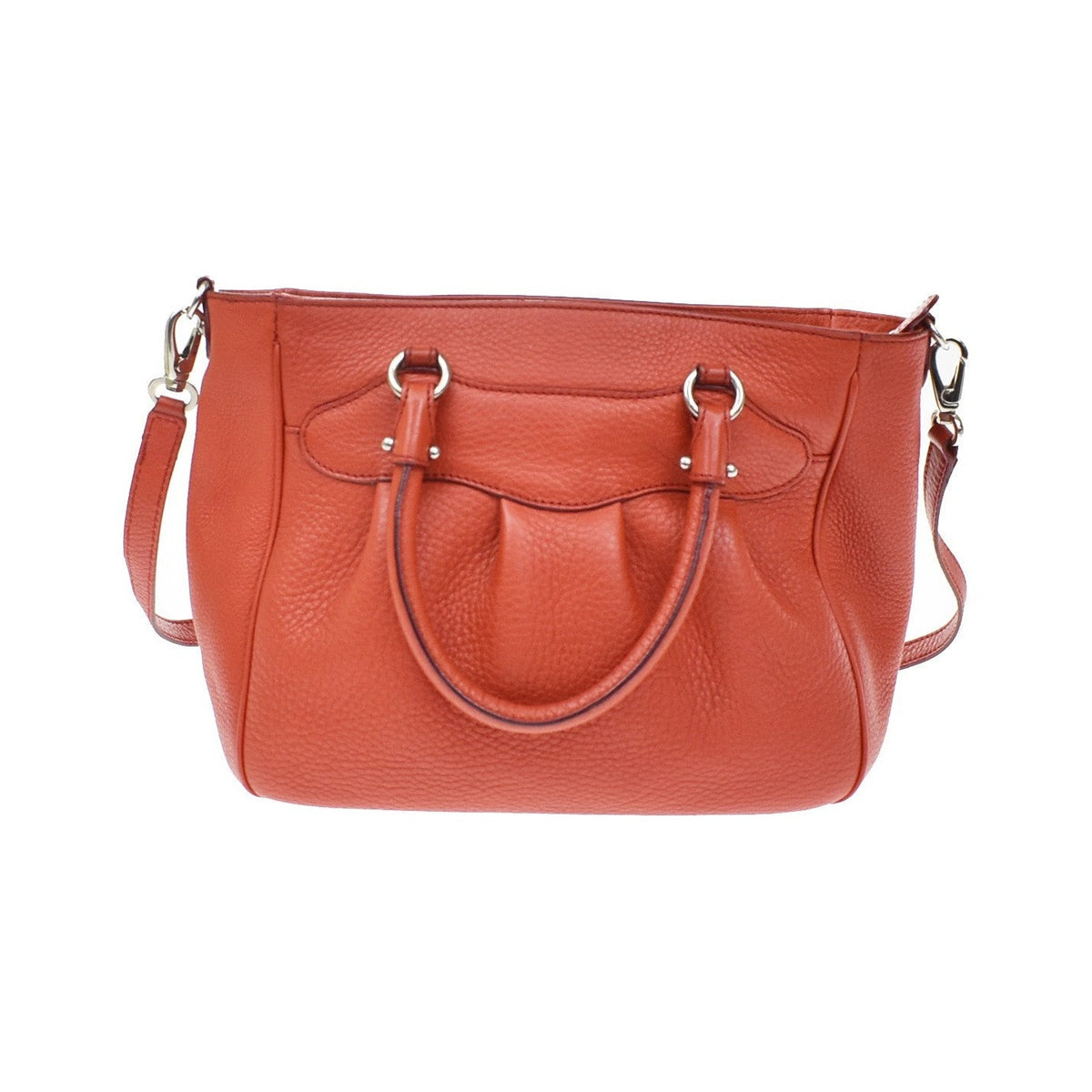 Salvatore Ferragamo Gancini Handle Leather, Orange, Leather, Tote Bag