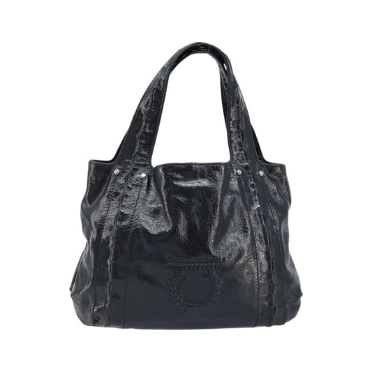 Salvatore Ferragamo Gancini Handle Tote Leather, Black, Leather, Handbag