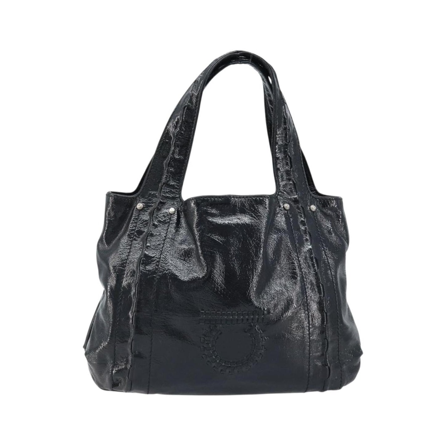 Salvatore Ferragamo Gancini Handle Tote Leather, Black, Leather, Handbag
