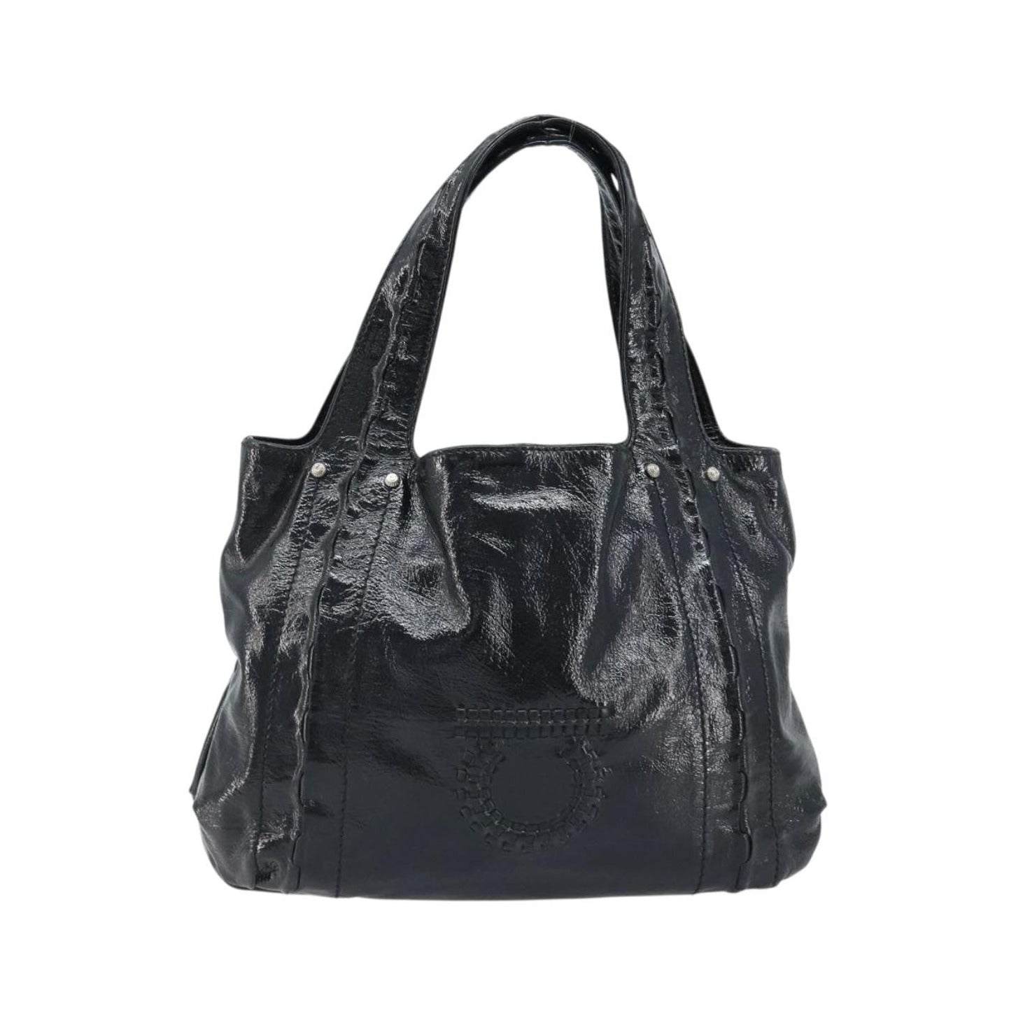 Salvatore Ferragamo Gancini Handle Tote Leather, Black, Leather, Handbag