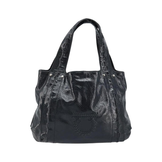 Salvatore Ferragamo Gancini Handle Tote Leather, Black, Leather, Handbag