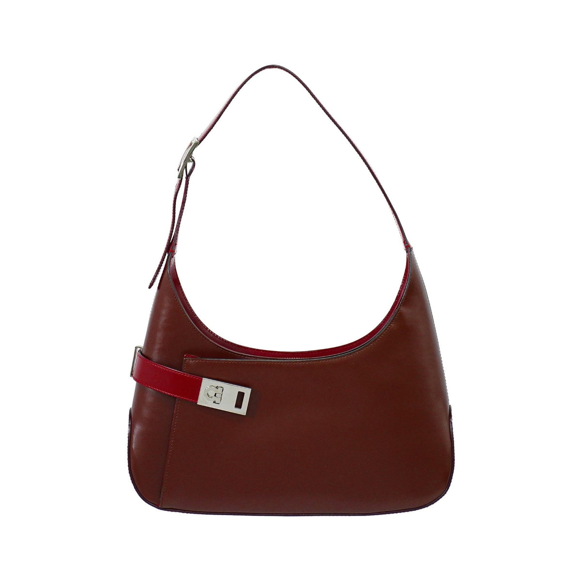 Salvatore Ferragamo Gancini Hobo Leather, Brown, Leather, Shoulder Bag