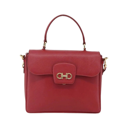 Salvatore Ferragamo Gancini Leather, Red, Leather, Handbag