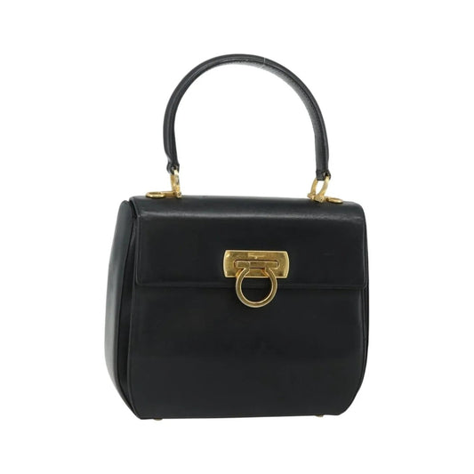 Salvatore Ferragamo Gancini Leather, Black, Leather, Handbag