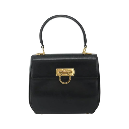 Salvatore Ferragamo Gancini Leather, Black, Leather, Handbag
