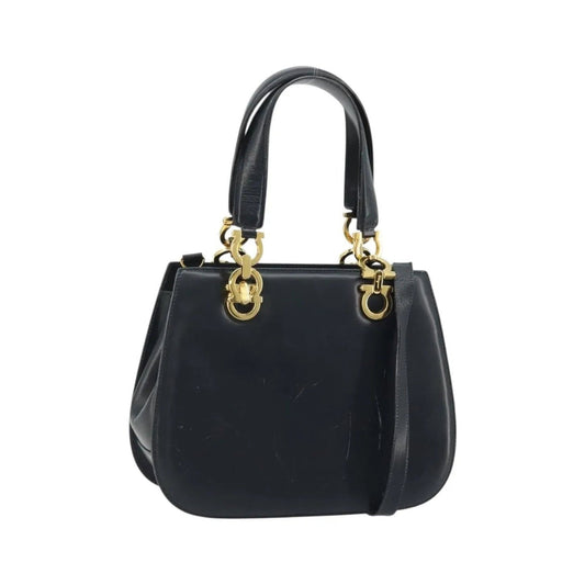 Salvatore Ferragamo Gancini Leather, Navy, Leather, Handbag