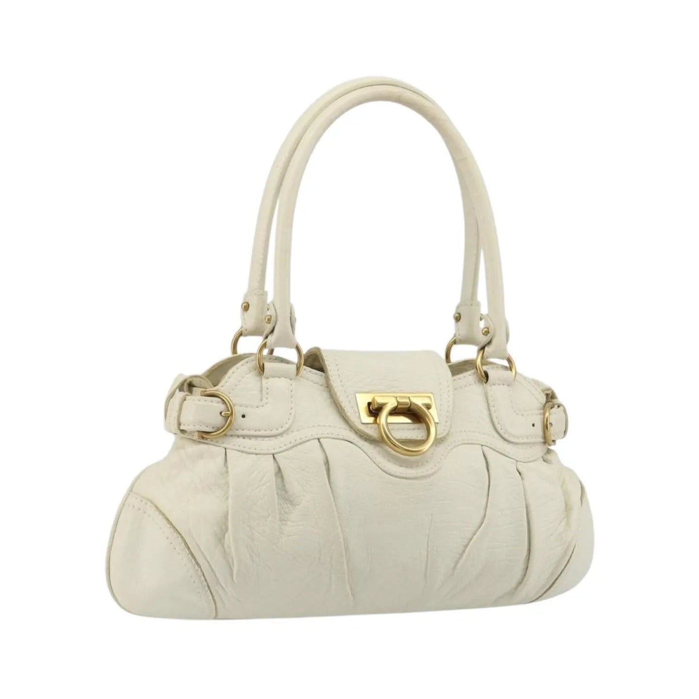 Salvatore Ferragamo Gancini Leather, White, Leather, Handbag