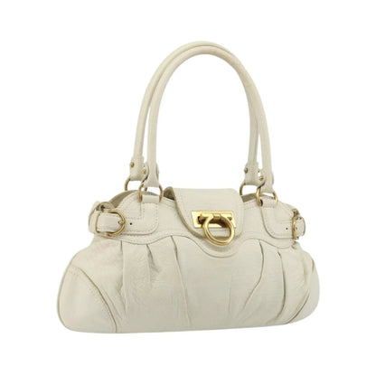 Salvatore Ferragamo Gancini Leather, White, Leather, Handbag