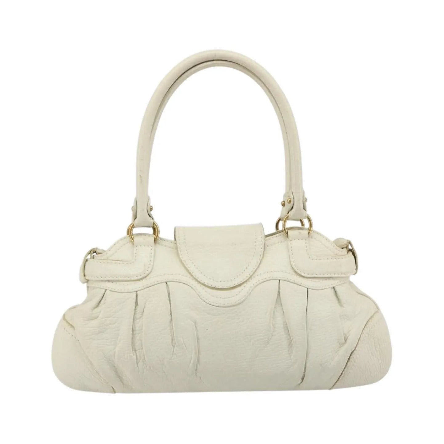 Salvatore Ferragamo Gancini Leather, White, Leather, Handbag