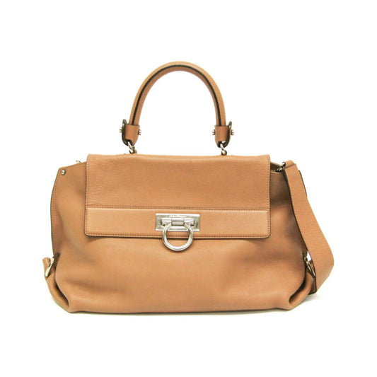 Salvatore Ferragamo Gancini Leather, Brown, Leather, Shoulder Bag