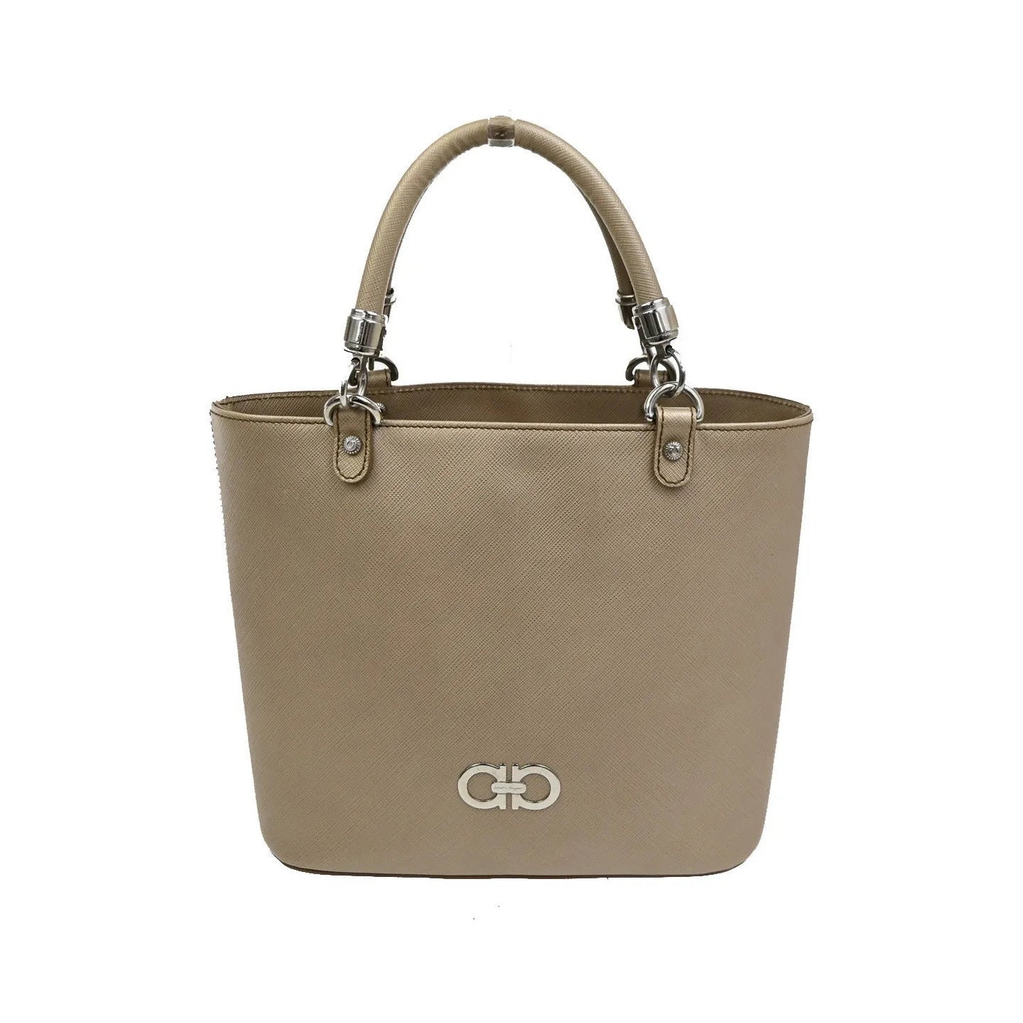 Salvatore Ferragamo Gancini Leather, Beige, Leather, Handbag
