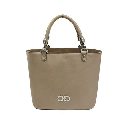 Salvatore Ferragamo Gancini Leather, Beige, Leather, Handbag