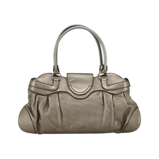 Salvatore Ferragamo Gancini Leather, Silver, Leather, Handbag