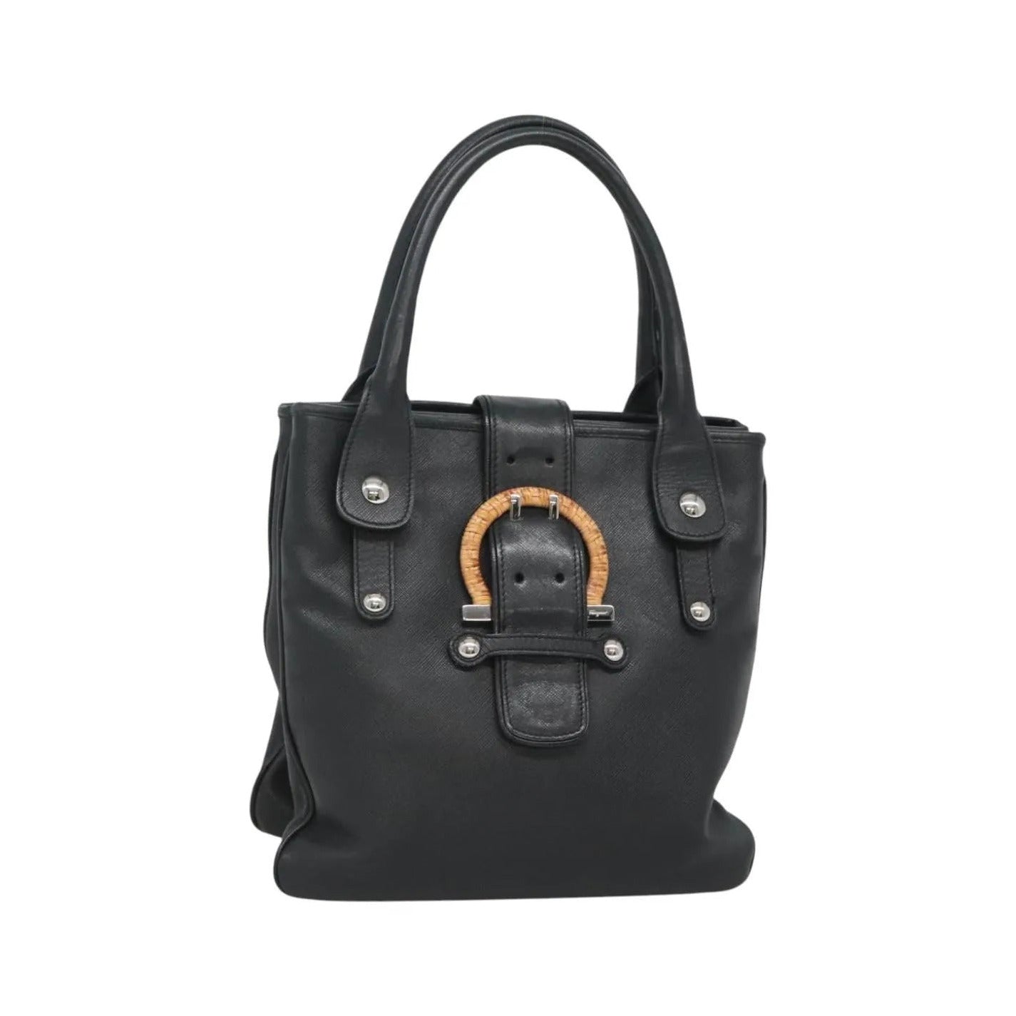 Salvatore Ferragamo Gancini Leather, Black, Leather, Handbag