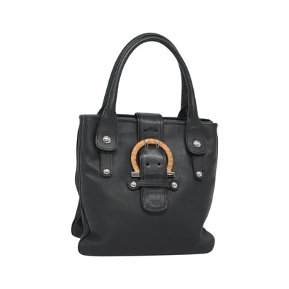 Salvatore Ferragamo Gancini Leather, Black, Leather, Handbag