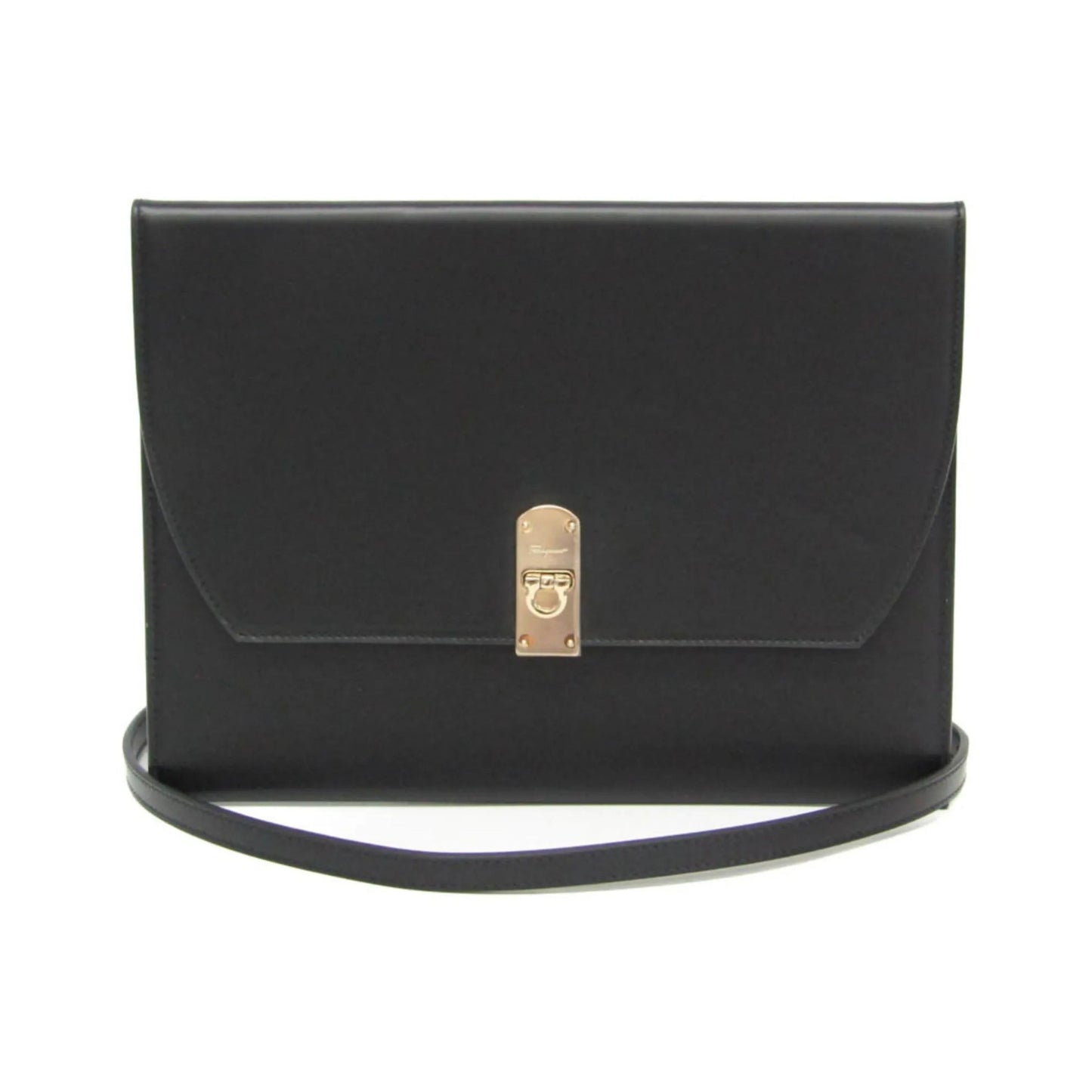 Salvatore Ferragamo Gancini Leather, Black, Leather, Shoulder Bag