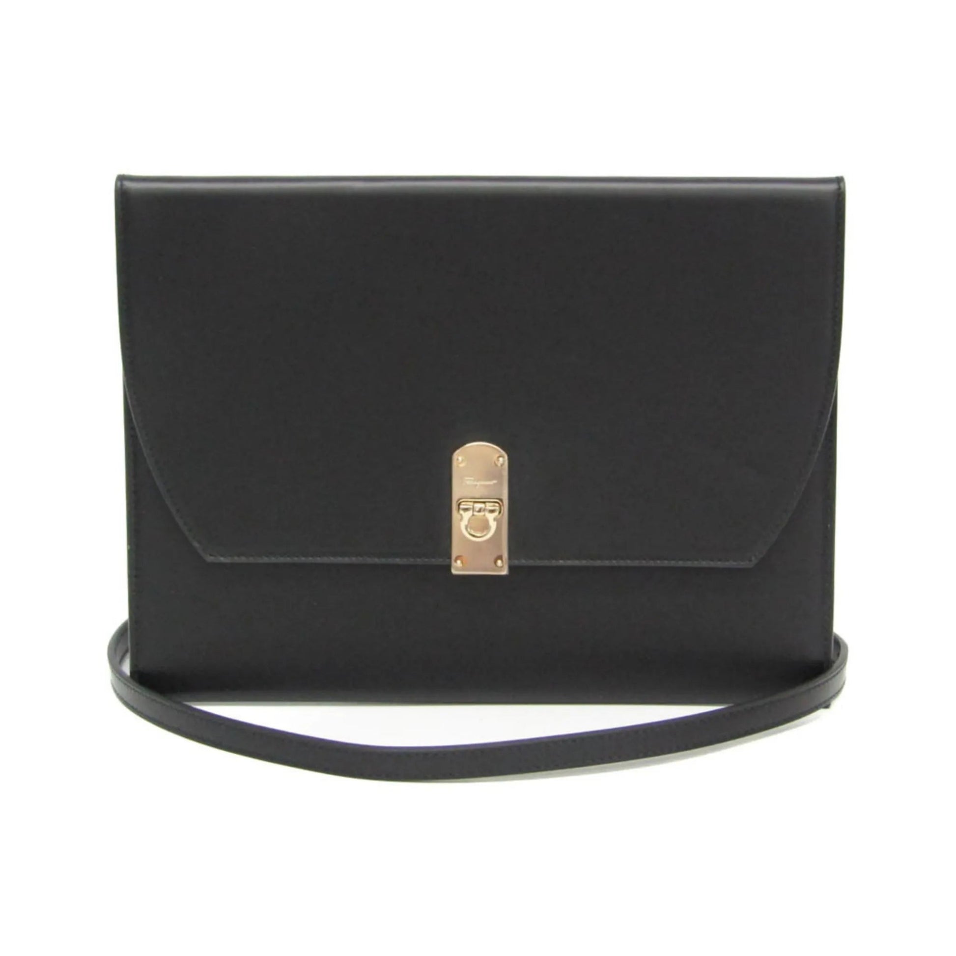 Salvatore Ferragamo Gancini Leather, Black, Leather, Shoulder Bag