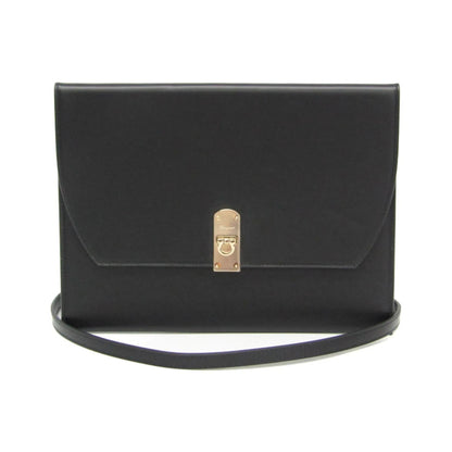 Salvatore Ferragamo Gancini Leather, Black, Leather, Shoulder Bag