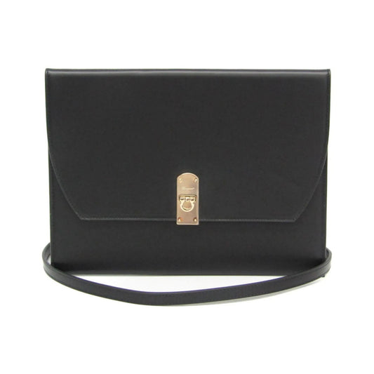 Salvatore Ferragamo Gancini Leather, Black, Leather, Shoulder Bag