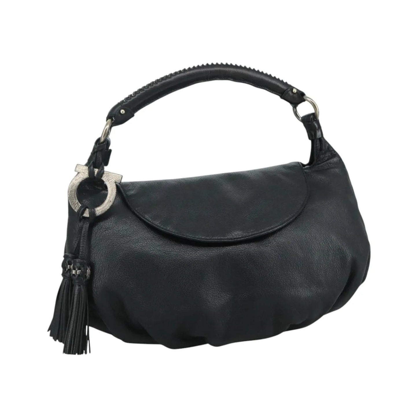 Salvatore Ferragamo Gancini Leather, Black, Leather, Handbag