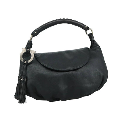 Salvatore Ferragamo Gancini Leather, Black, Leather, Handbag