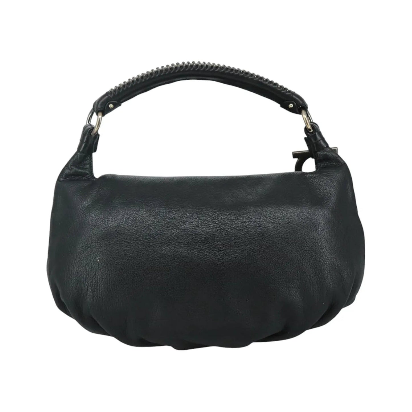 Salvatore Ferragamo Gancini Leather, Black, Leather, Handbag