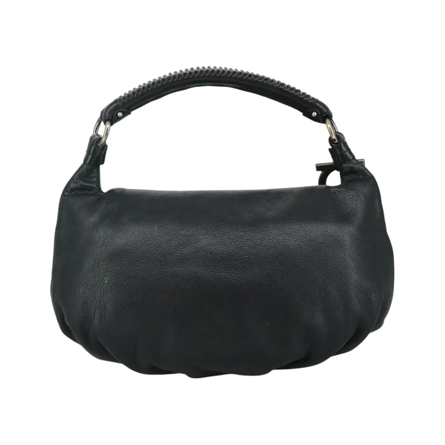 Salvatore Ferragamo Gancini Leather, Black, Leather, Handbag