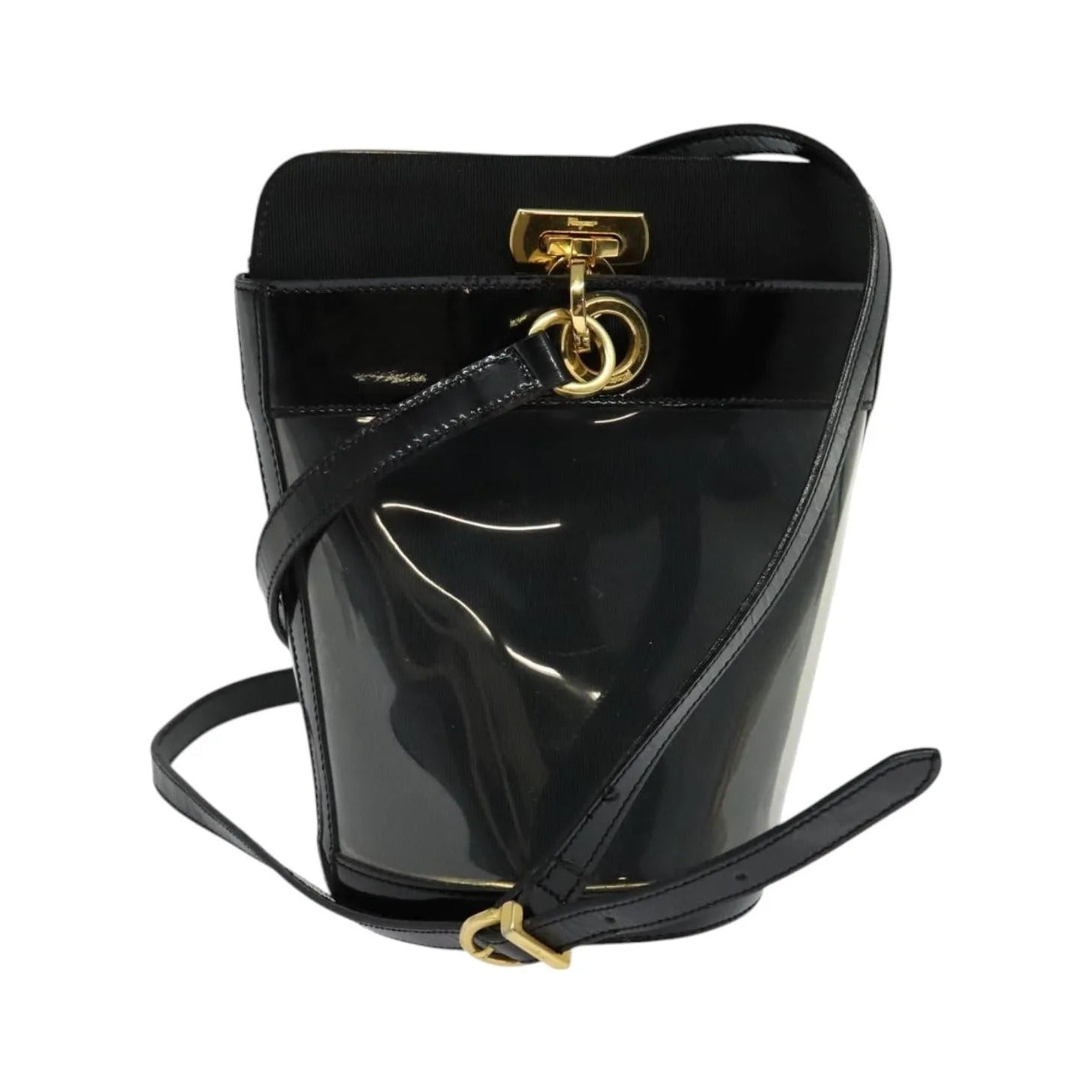 Salvatore Ferragamo Gancini Leather, Black, Leather, Shoulder Bag