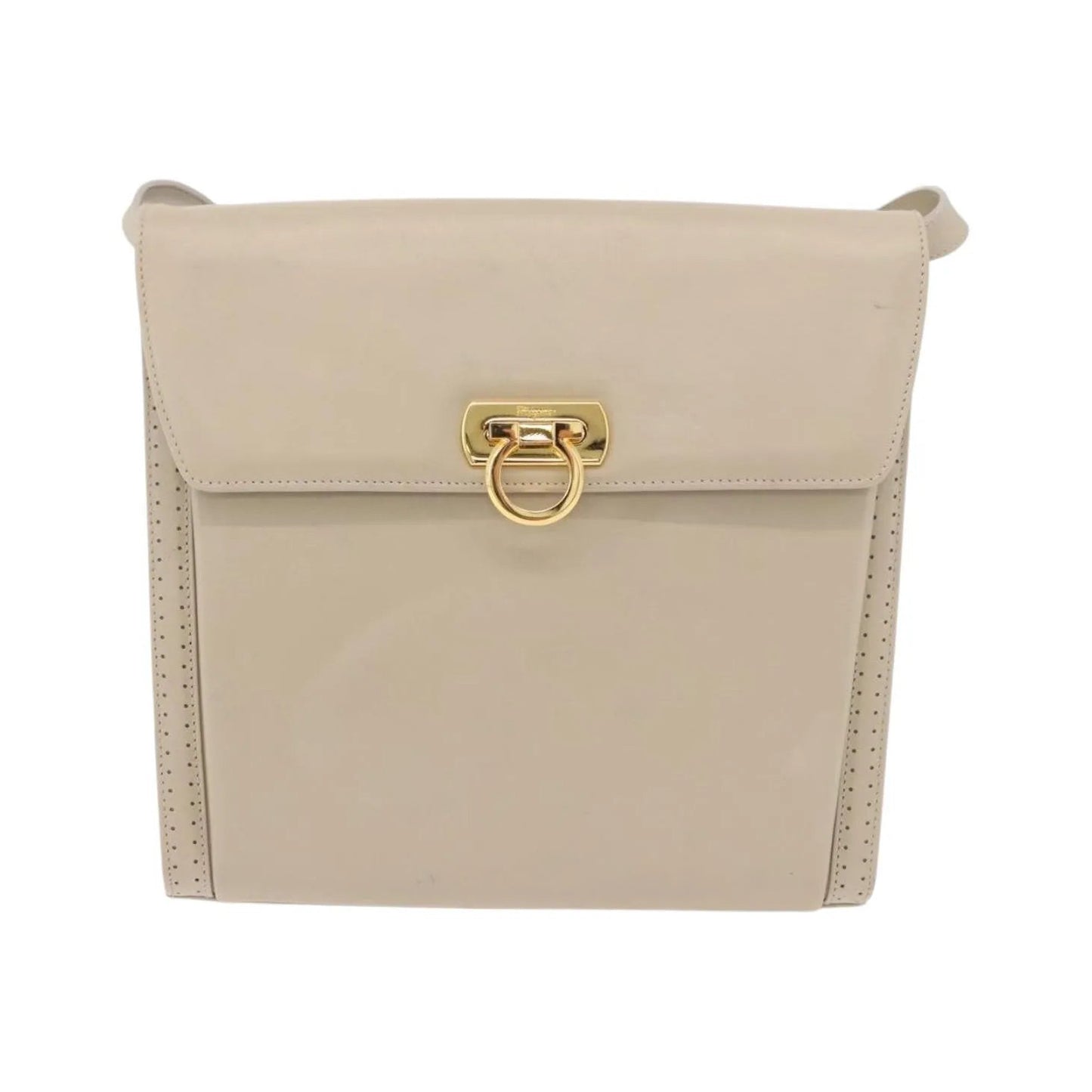Salvatore Ferragamo Gancini Leather, Beige, Leather, Shoulder Bag