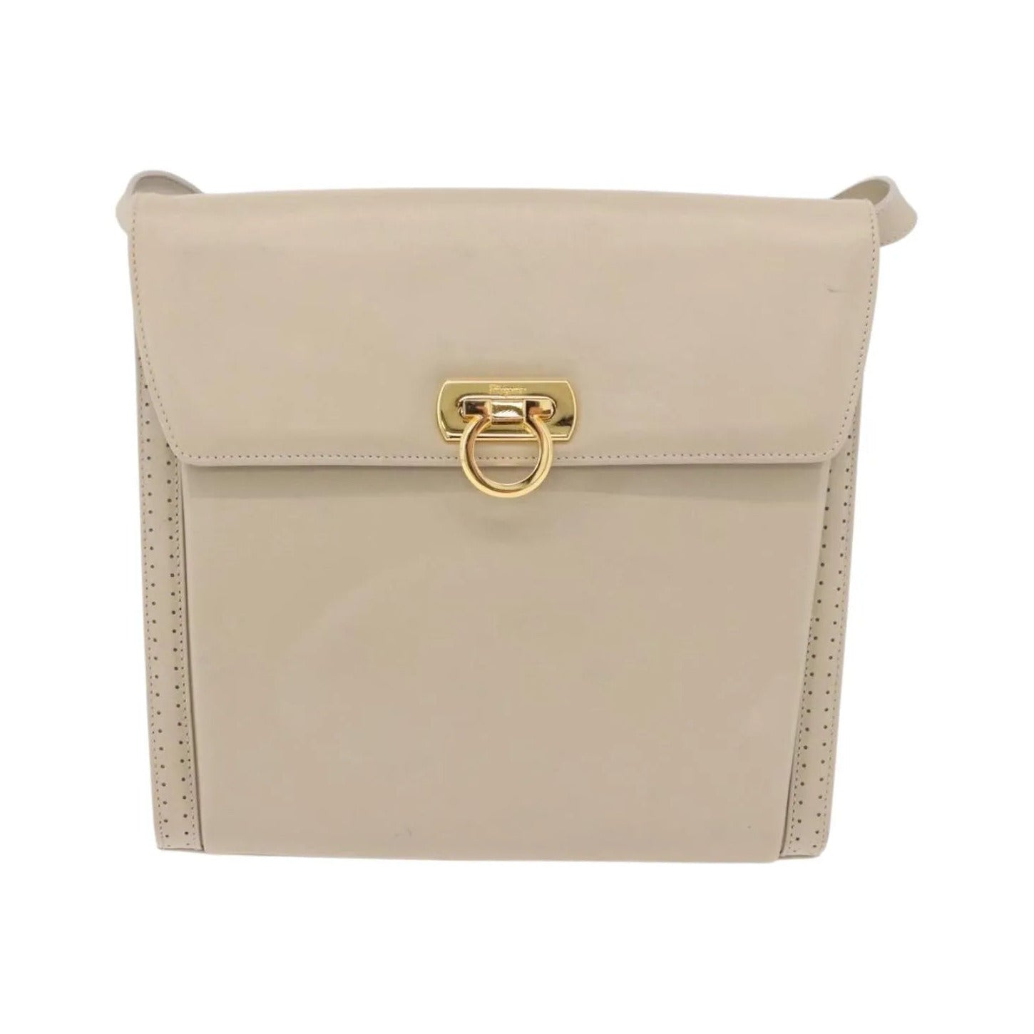 Salvatore Ferragamo Gancini Leather, Beige, Leather, Shoulder Bag