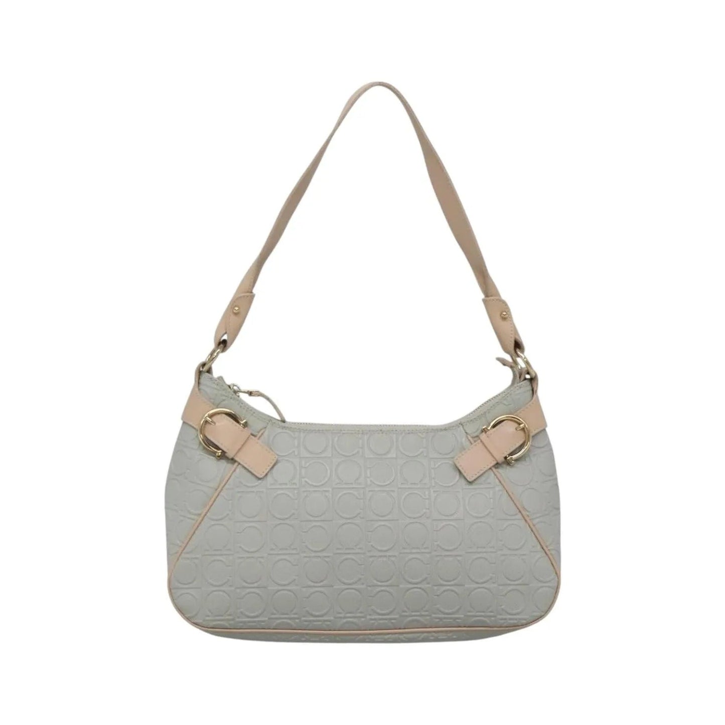 Salvatore Ferragamo Gancini Leather, Gray, Leather, Shoulder Bag