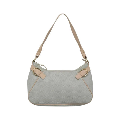 Salvatore Ferragamo Gancini Leather, Gray, Leather, Shoulder Bag