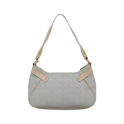 Salvatore Ferragamo Gancini Leather, Gray, Leather, Shoulder Bag