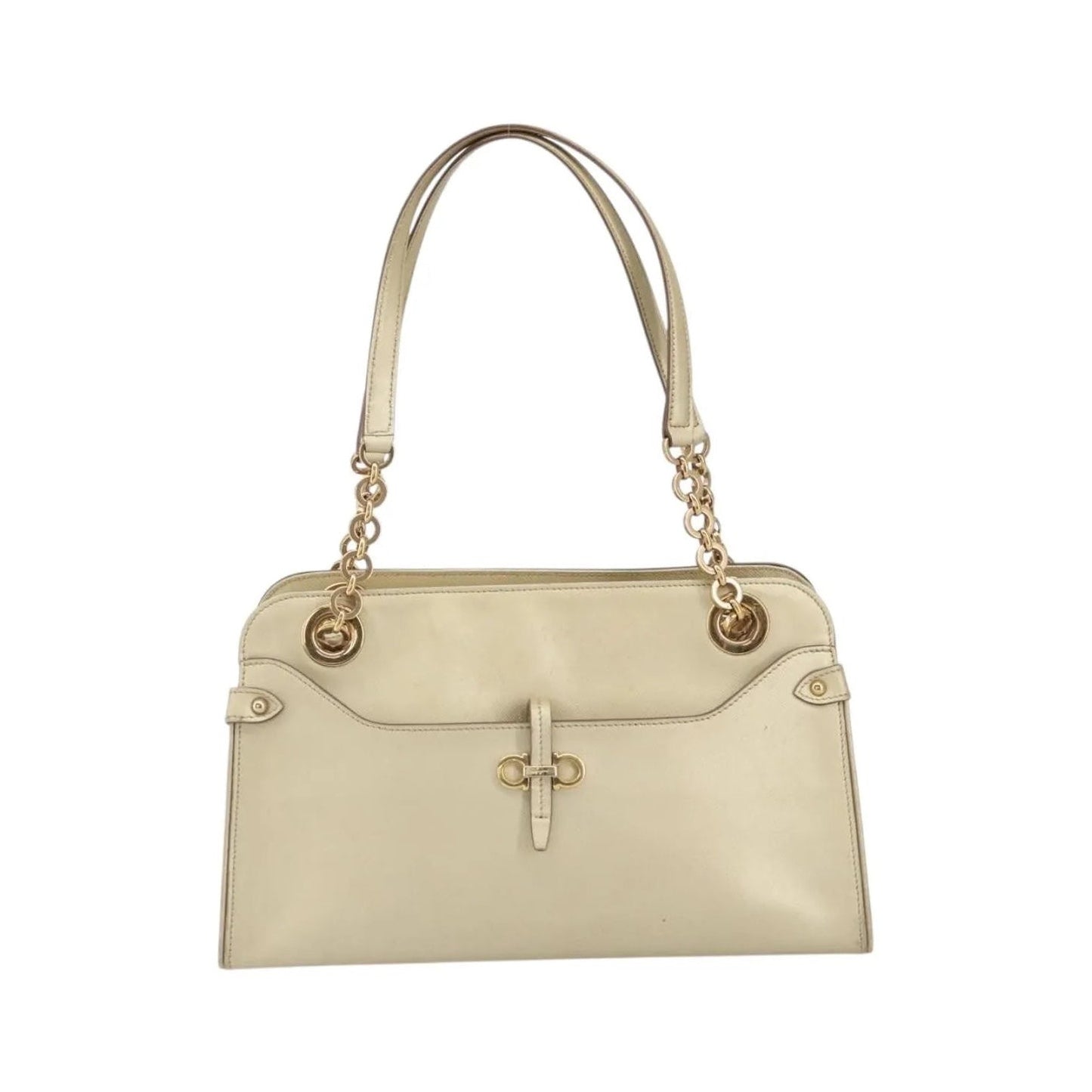 Salvatore Ferragamo Gancini Leather, Gold, Leather, Shoulder Bag