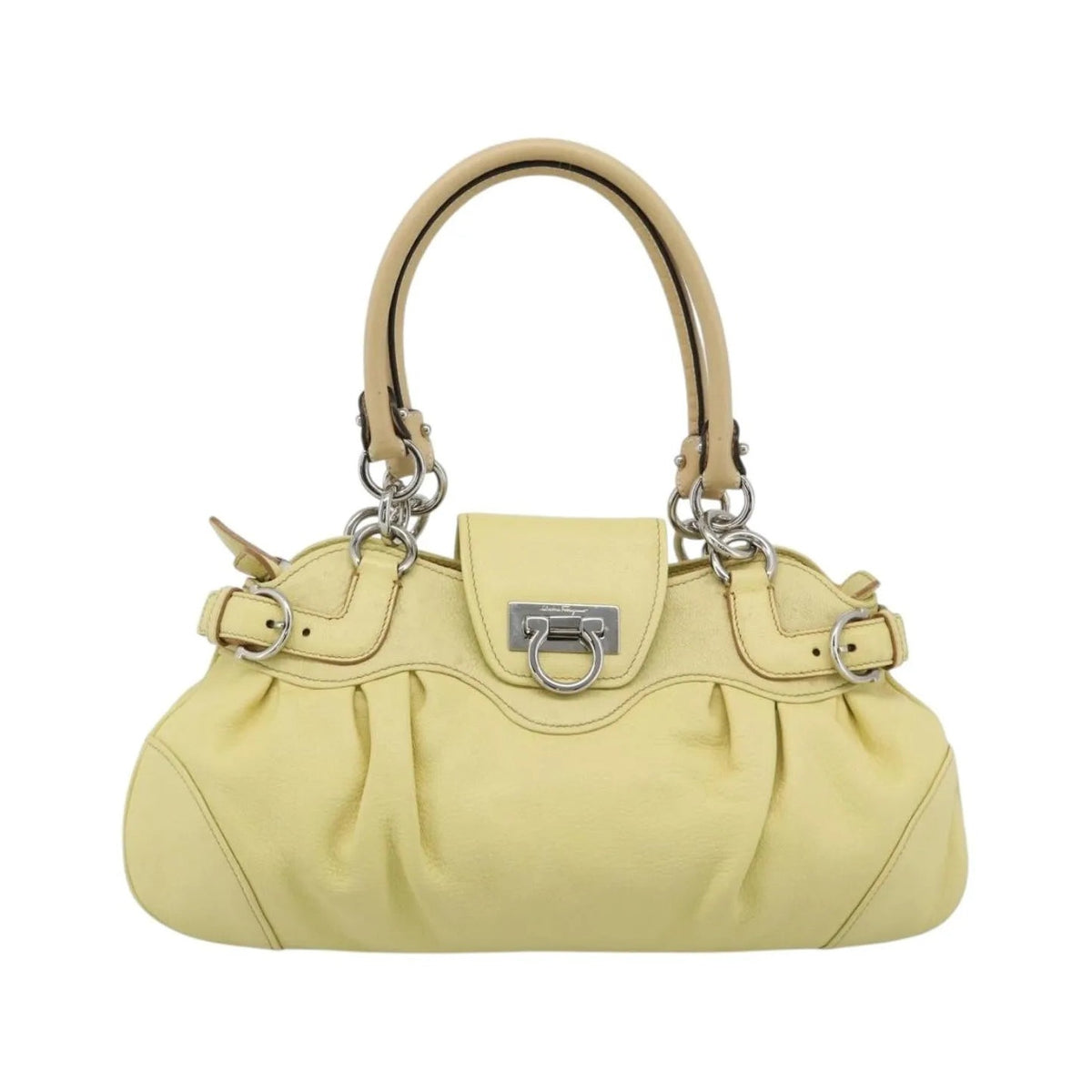 Salvatore Ferragamo Gancini Leather, Yellow, Leather, Handbag