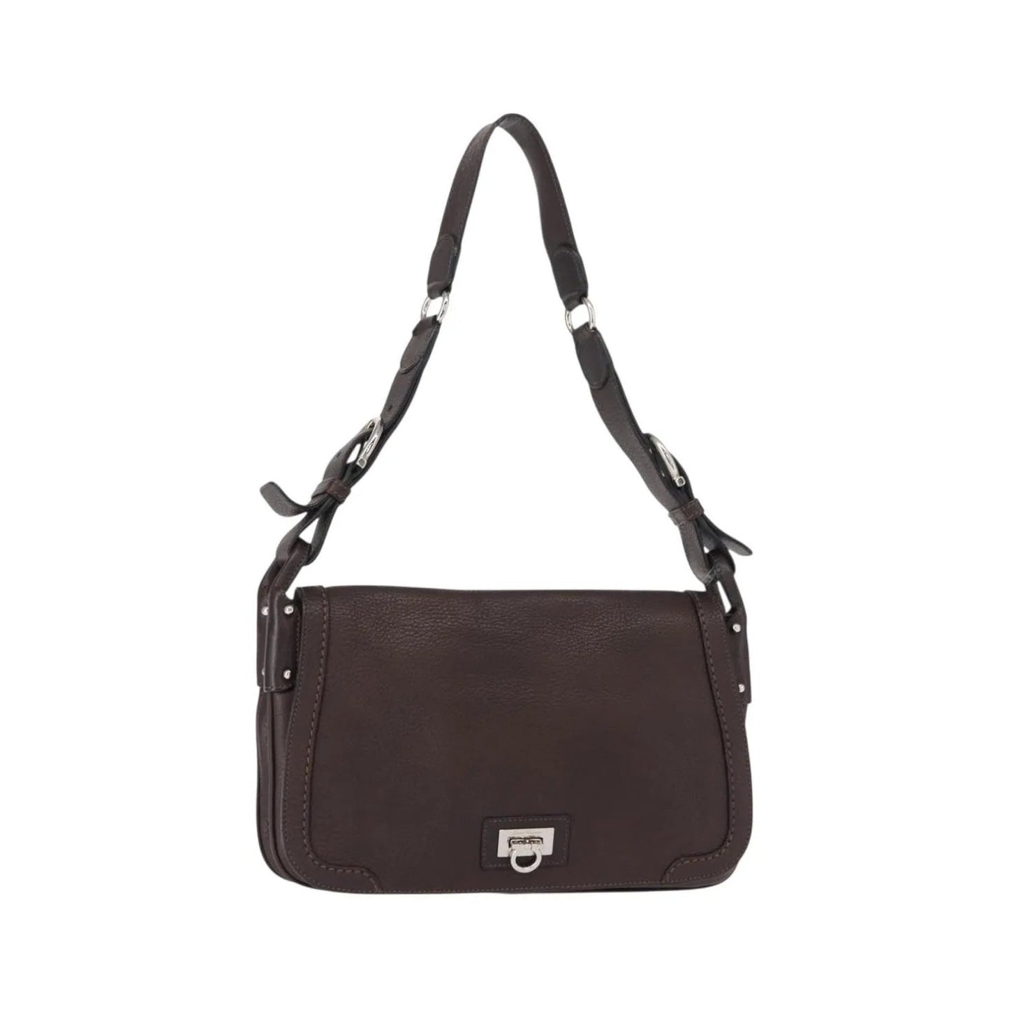 Salvatore Ferragamo Gancini Leather, Brown, Leather, Shoulder Bag