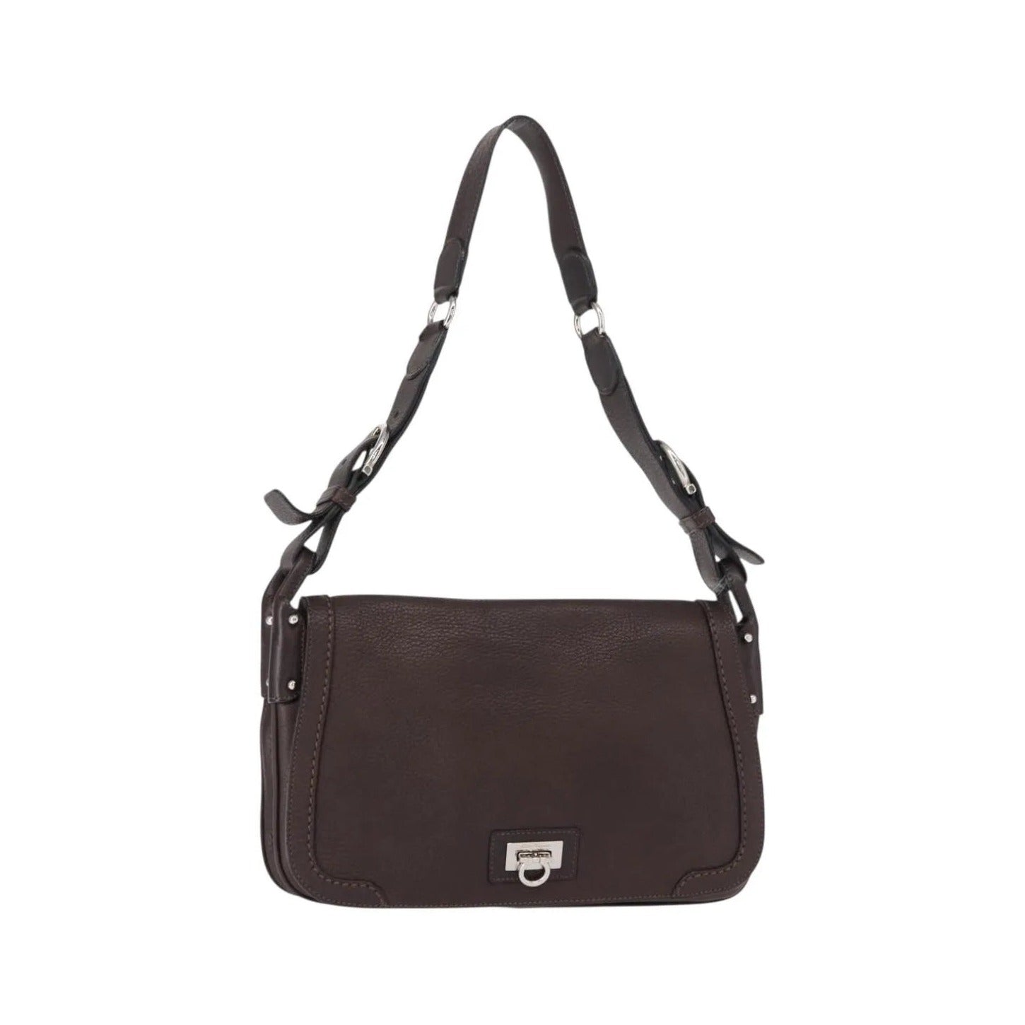 Salvatore Ferragamo Gancini Leather, Brown, Leather, Shoulder Bag