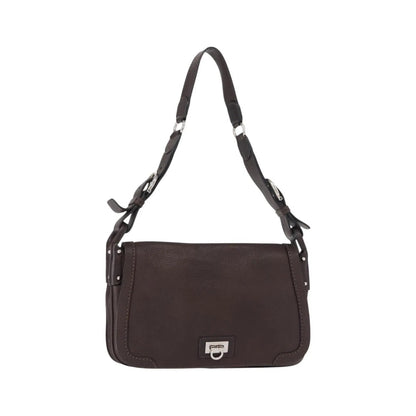Salvatore Ferragamo Gancini Leather, Brown, Leather, Shoulder Bag