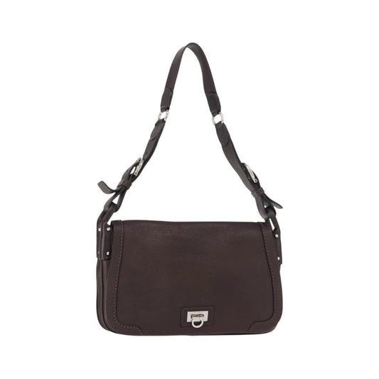 Salvatore Ferragamo Gancini Leather, Brown, Leather, Shoulder Bag