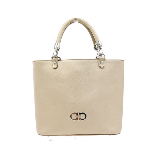 Salvatore Ferragamo Gancini Leather, Beige, Leather, Handbag