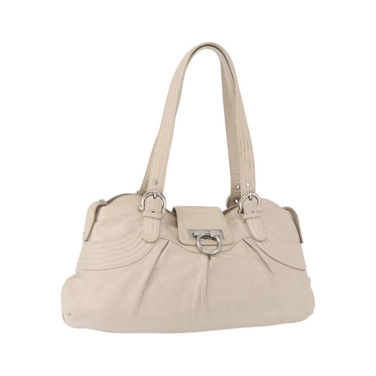 Salvatore Ferragamo Gancini Leather, Silver, Leather, Shoulder Bag