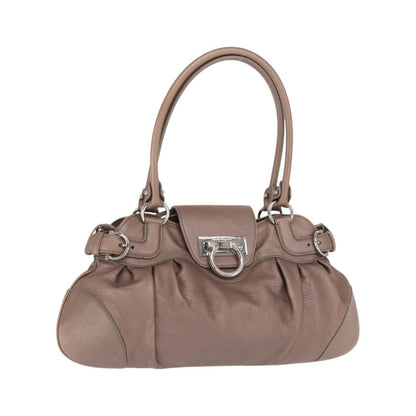 Salvatore Ferragamo Gancini Leather, Beige, Leather, Handbag