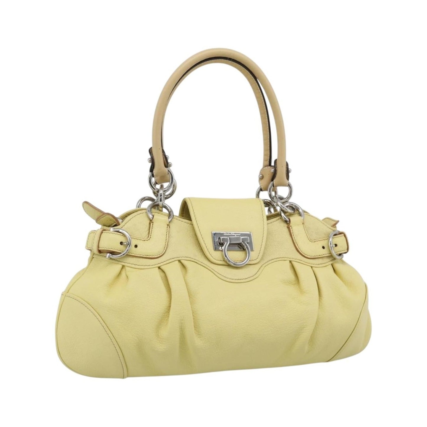 Salvatore Ferragamo Gancini Leather, Yellow, Leather, Handbag
